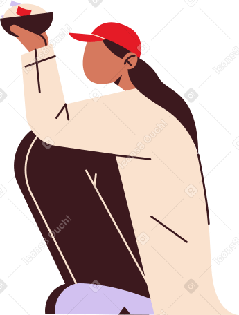young woman with a bowl squatted down PNG, SVG