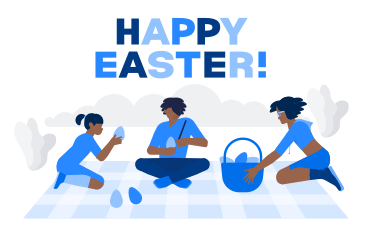 Lettering Happy Easter with a family that paints eggs for Easter PNG, SVG