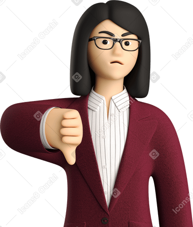 3D angry businesswoman in red suit showing thumbs down PNG, SVG