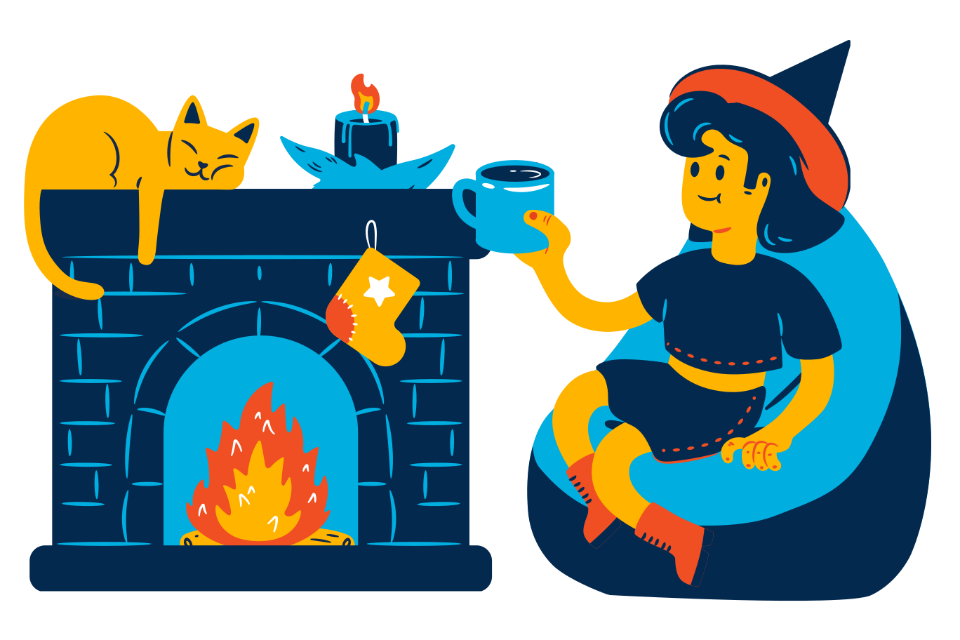 Christmas evening by the fireplace Illustration in PNG, SVG