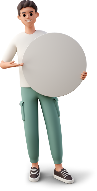 front view of young man holding blank disk PNG, SVG