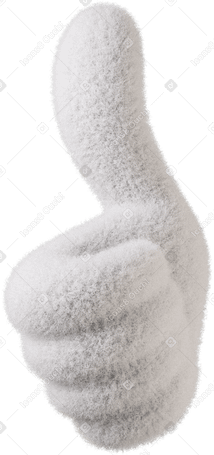 3D White fuzzy hand showing thumb up PNG, SVG