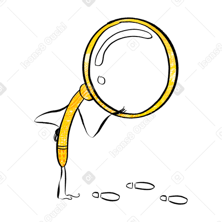 magnifying glass looking at foorptrints Illustration in PNG, SVG