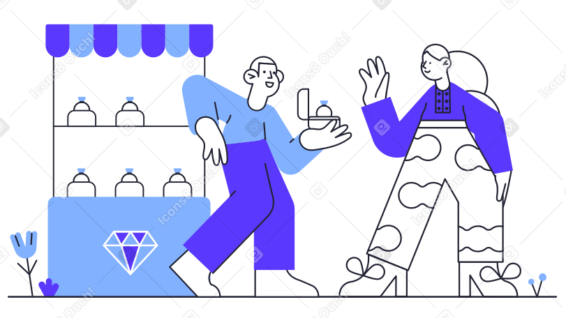 Illustration L'employé d'une bijouterie montre une bague à une fille aux formats PNG, SVG