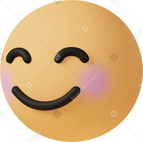 3D three quarter view of smiling face with smiling eyes Illustration in PNG, SVG