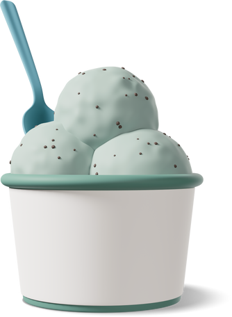 3D mint ice cream cup moсkup with plastic spoon PNG, SVG