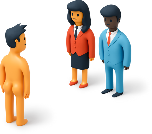 Unexpected meeting of naked man, businessman and businesswoman Illustration in PNG, SVG