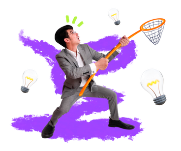 Abstract collage of office worker trying to catch ideas PNG, SVG