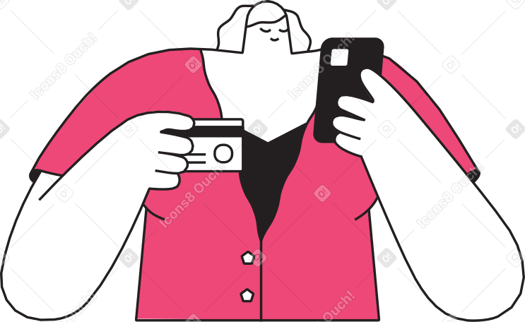 Женщина с телефоном и карточкой в PNG, SVG