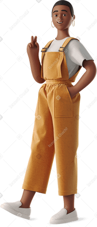 3D young woman in overalls Illustration in PNG, SVG