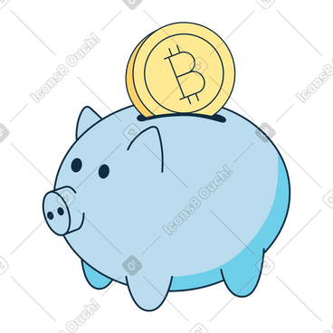 Blue piggy bank with bitcoin coin动态插图，格式有GIF、Lottie (JSON)、AE