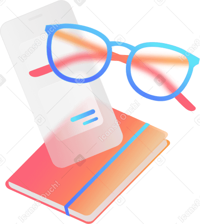glasses with smartphone and notebook PNG, SVG