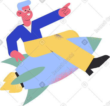 Man is sitting on a flying rocket PNG, SVG