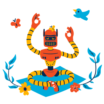 Robot meditating on a yoga mat PNG, SVG