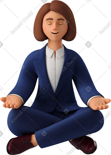 Businesswoman in blue suit meditating PNG, SVG