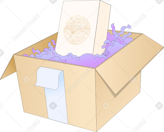 Пакет с продуктом и измельченной бумагой в PNG, SVG