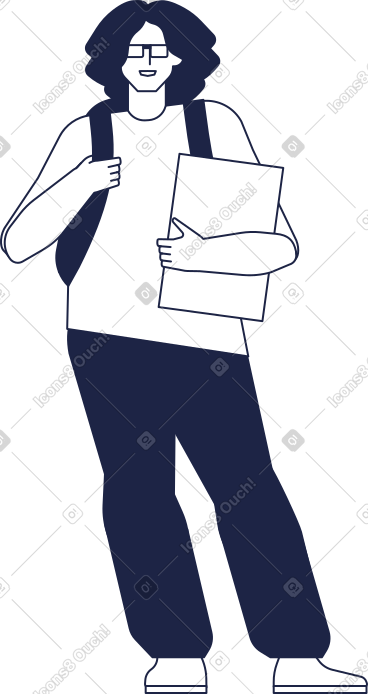 手里拿着背包文件夹的女学生 PNG, SVG