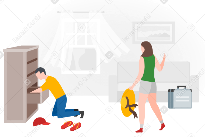 Couple late for flight Illustration in PNG, SVG