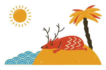 Deer sunbathing on a tropical beach PNG, SVG