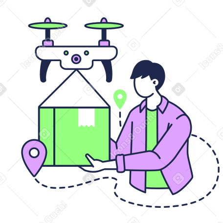 Man receiving drone package delivery PNG, SVG