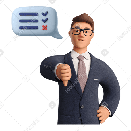 3D Businessman upset that work is not done and showing thumb down Illustration in PNG, SVG