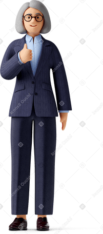 3D old businesswoman in formalwear and glasses giving thumbs up Illustration in PNG, SVG