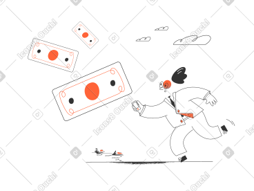 A businessman running after money flow PNG, SVG