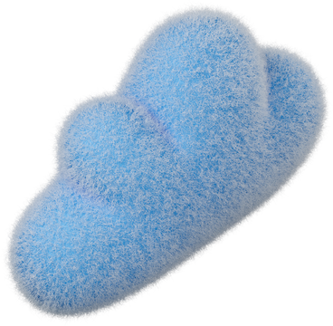 Three-quarter view of a blue fluffy cloud turned right PNG, SVG