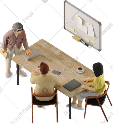 Three employees working in the office PNG, SVG