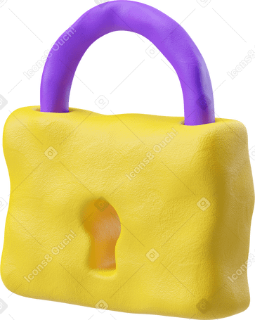 3D Three-quarter view of a yellow and purple lock symbol PNG, SVG
