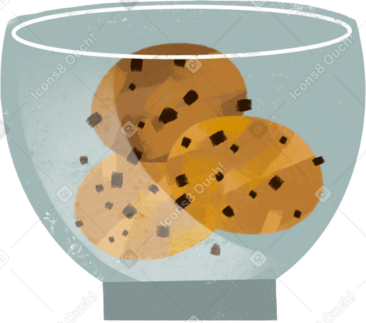 clear bowl of chocolate chip cookies Illustration in PNG, SVG