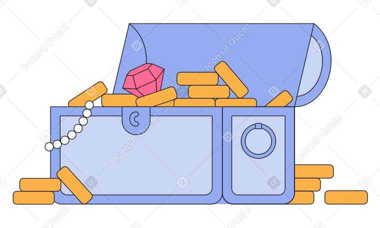 Opened chest with treasures Illustration in PNG, SVG