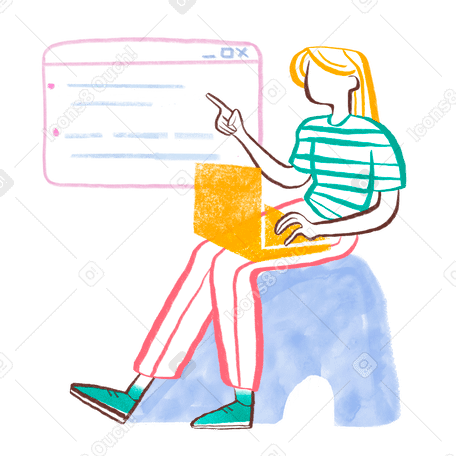 Женщина с длинными волосами программирует на ноутбуке в PNG, SVG