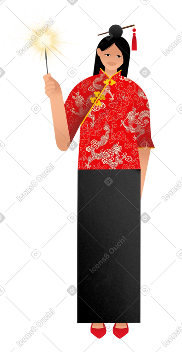 庆祝农历新年的年轻女子 PNG, SVG