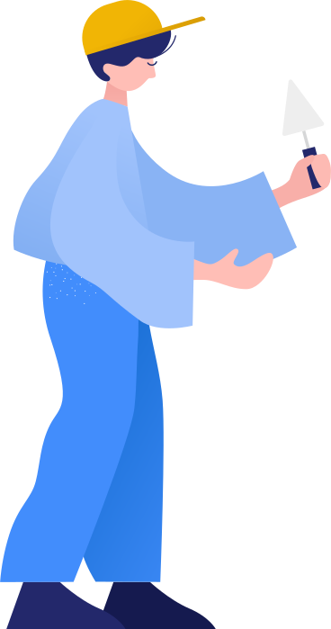 Männlicher baumeister mit einem spachtel in seinen händen PNG, SVG