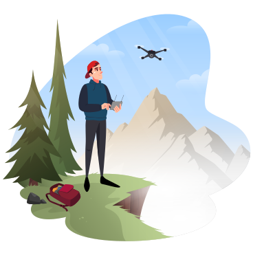 Illustrazione animata Guy lancia un elicottero in montagna in GIF, Lottie (JSON), AE