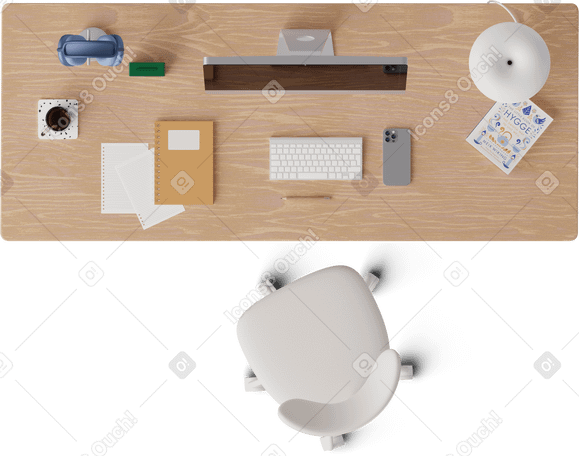 3D top view of office desk PNG、SVG