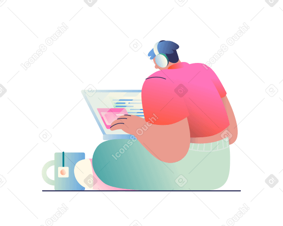 Young man with a laptop PNG, SVG