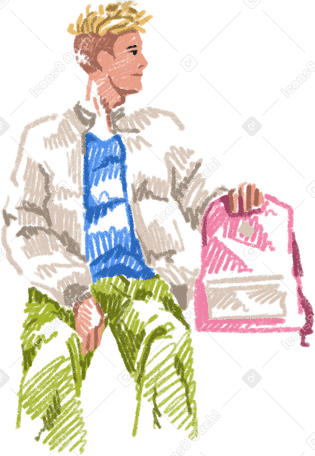 young man sitting with a backpack PNG、SVG