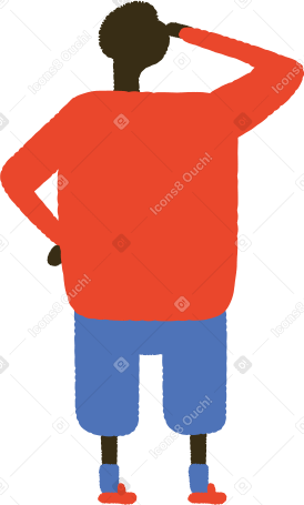 man with black skin stands with his back and looks up Illustration in PNG, SVG