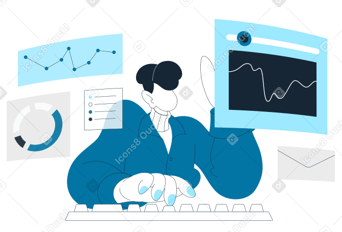 Man working with analytics Illustration in PNG, SVG