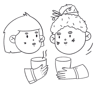 Talking friends over a cup of coffee PNG, SVG