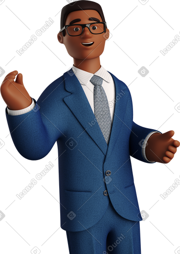 Black smiling businessman in blue suit PNG, SVG