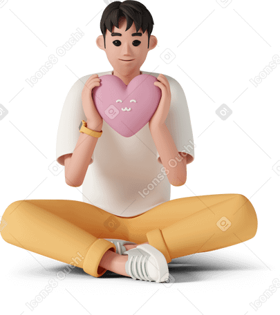 3D asian man holding toy heart Illustration in PNG, SVG