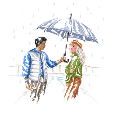 Man and a woman walk in the rain PNG, SVG