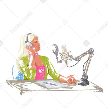 Young woman recording a podcast PNG, SVG