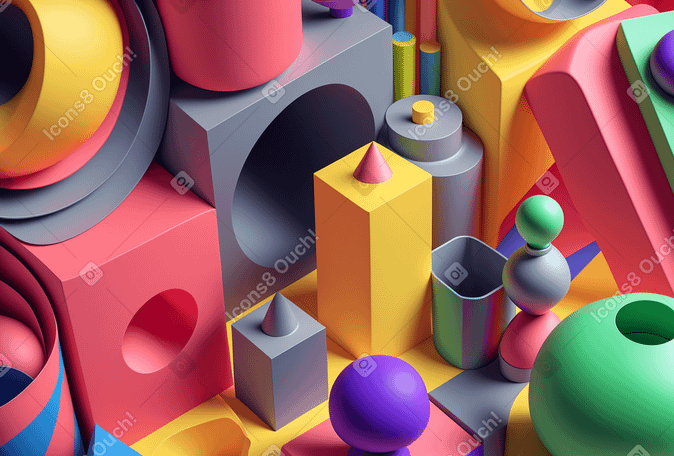3D abstract composition with geometric shapes Illustration in PNG, SVG