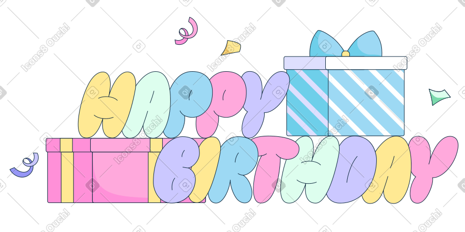 文本生日快乐刻字和礼物 PNG, SVG