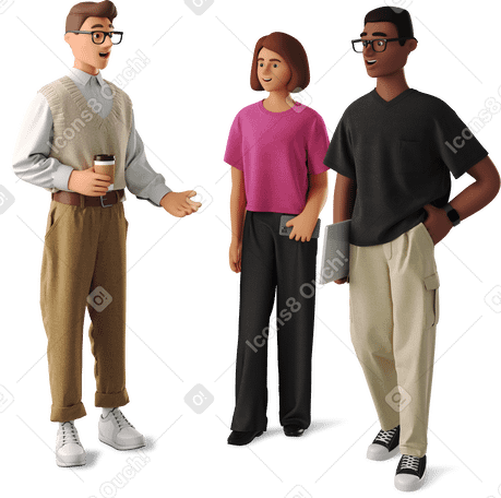 3D young people standing and talking в PNG, SVG