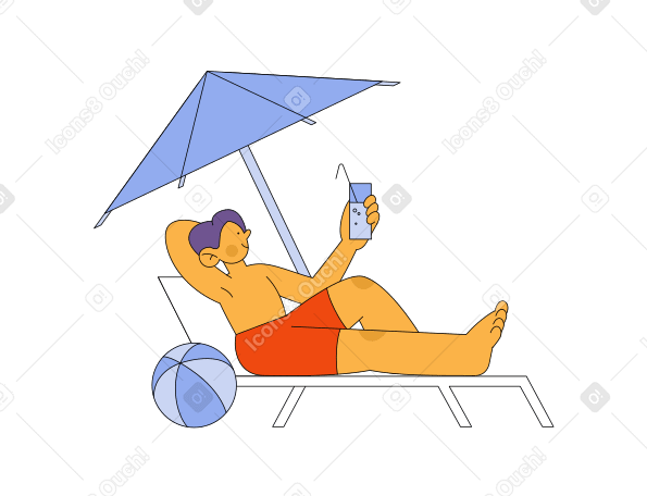 Mann ruht sich unter einem regenschirm auf einer sonnenliege aus PNG, SVG